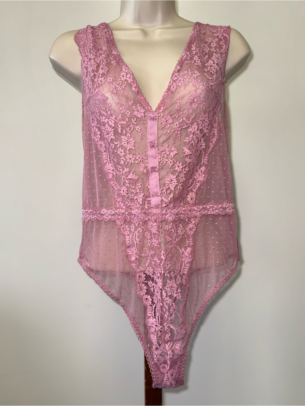 Victoria's Secret (XL) Pink Lace/Sheer Lingerie Bodysuit